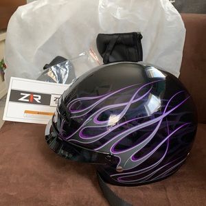 Hellfire Motorcycle Helmet. Black & Purple